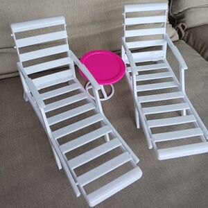 *6/$15 sale* Beach Barbie Doll Lounge Chairs Patio Furniture Lot of 2 with Table